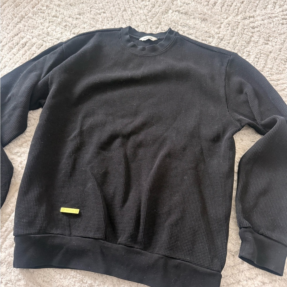 TALENTLESS Black Crewneck Waffle Sweater